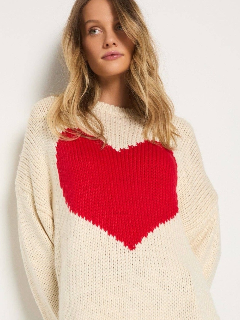 Le Lis Cream Knit Sweater with Red Heart